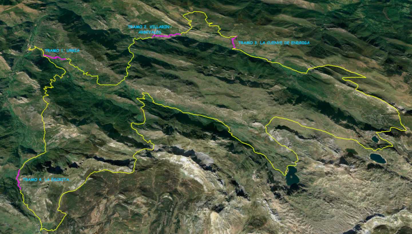 Plano general del recorrido de la UTDS 2023 con los tramos recuperados